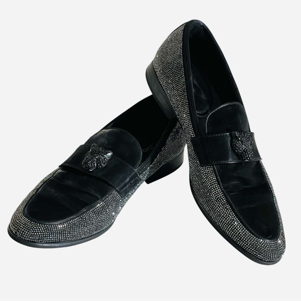 ALDO REGALO GUNMETAL RHINESTONE FESTIVE DRESS LOAFERS SZ 11 MED